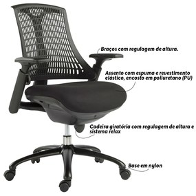 Cadeira para Escritório Nagoh Office Giratória Preto  G56 - Gran Belo