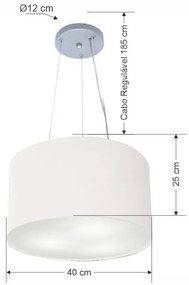 Lustre Pendente Cilíndrico Md-4182 Cúpula em Tecido 40x25cm Branco - Bivolt
