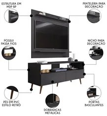 Painel para TV 50 Pol Senna e Rack Bancada 136cm Versa M24 Preto - Mpo