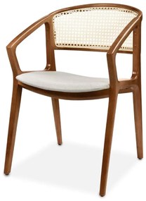 Cadeira com Braço Camilly Estofada Encosto com Palha Natural Sextavada Estrutura Madeira Liptus Design Sustentável