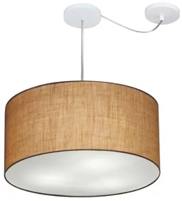 Lustre Pendente Cilíndrico Com Desvio Md-4251 Cúpula em Tecido 50x30cm Palha - Bivolt