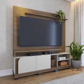 Estante de TV 75 Polegadas 180cm Itaim Amendoa/Off White Matte C04 - D'Rossi
