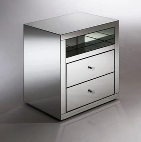 Mesa de Cabeceira Glass Duo Espelhada 2 Gavetas Design Contemporâneo