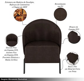 Kit 2 Poltronas Decorativa Sala de Estar Kenya Pés em Ferro Pu Preto/Marrom G33 - Gran Belo