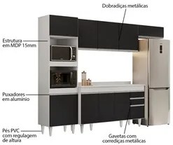 Armário de Cozinha Modulada 4 Peças CP11 Balcão com Tampo Branco/Preto