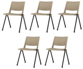 Kit 5 Cadeiras Up Assento Bege Base Fixa Preta - 57809 Sun House