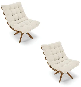 Poltrona Giratoria Costela Kit 2 Veludo Bege Base de Madeira MA30 M11 - D'Rossi