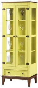 Cristaleira Bia 2 Portas e 1 Gavetas cor Amarelo com Amêndoa 180 cm - 62981 Sun House