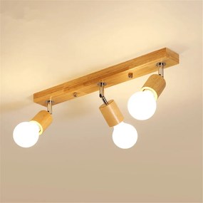 Plafon Luminária de teto, candelabro moderno com pista de madeira sólida, estilo nórdico, lâmpadas de teto de metal, 39cm, led, para decoração da sala de jantar, plano de fundo de tv - D - Com Lâmpada