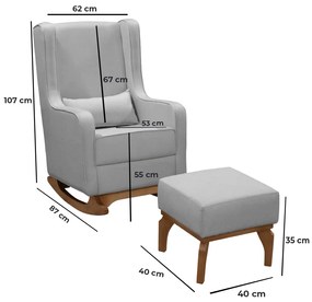 Poltrona de Amamentação com Balanço e Puff Retrô Nalia Linho Cinza F06 - D'Rossi
