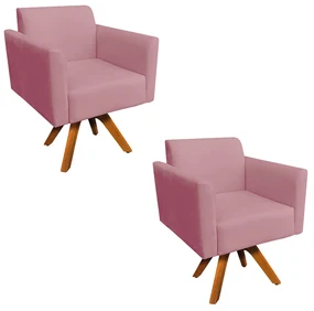 Kit 02 Poltronas GiratĂłria Marisa Suede RosĂŞ Base Madeira MM30 D'Rossi