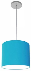 Luminária Pendente Vivare Free Lux Md-4106 Cúpula em Tecido - Azul-Turquesa - Canopla cinza e fio transparente