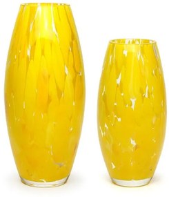 Par de Vasos Oliva G e P Cacos Amarelo Murano Cristais Cadoro