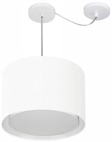 Lustre Pendente Cilíndrico Com Desvio Md-4306 Cúpula em Tecido 40x30cm Branco - Bivolt