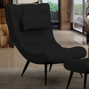Poltrona Decorativa Sala de Estar Pés Palito Letty Veludo Luxo Preto G19 - Gran Belo
