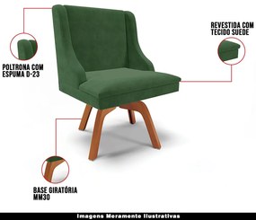 Kit 2 Poltronas Decorativas Base Giratória de Madeira Firenze Suede Verde Esmeralda/Natural G19 - Gran Belo