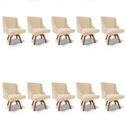 Kit 10 Cadeiras Estofadas Giratória para Sala de Jantar Lia Suede Bege