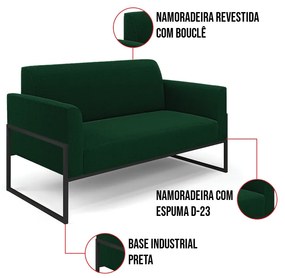 Namoradeira e 2 Poltronas Industrial Alta Preto Marisa Bouclê Verde D03 - D'Rossi