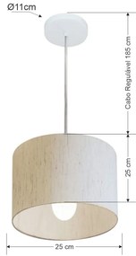 Lustre Pendente Cilíndrico Md-4201 Cúpula em Tecido 25x25cm Linho Bege - Bivolt