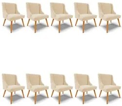 Kit 10 Cadeiras Estofadas para Sala de Jantar Pés Palito Lia Suede Beg