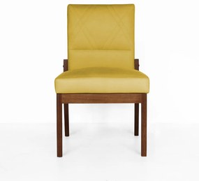 Conjunto 2 Cadeiras De Jantar Aurora Base Madeira Maciça Estofada Suede Amarelo