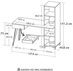 Mesa Escrivaninha com Estante Orizon A06 Terrazza/Carvalho   - Mpozena