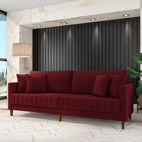 Sofá Living Decorativo Hamburgo 2 Lugares 196cm com Almofadas Pés em Madeira Veludo Bordô G33 - Gran Belo