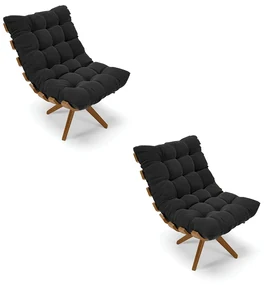 Poltrona Giratoria Costela Kit 2 Suede Preto Base de Madeira MA30 M11 - D'Rossi