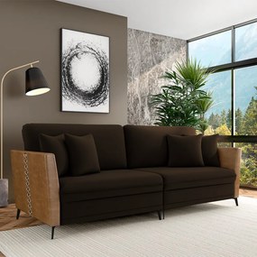 Sofá Living Decorativo Zagreb 3 Lugares 262cm com Almofadas Pés de Ferro Veludo/PU Marrom/Caramelo G33 - Gran Belo