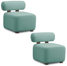 Poltrona Decorativa para Sala Kit 2 Helora Bouclê Azul Turquesa E03 - D'Rossi