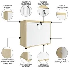 Balcão para Escritório 90cm 2 Portas Corp A06 Carvalho/Branco - Mpozen