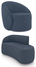 Sofá 2 Lugares Orgânico 140cm Morgan e Poltrona Lua Suede Azul M D03 - D'Rossi