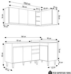 Armário de Cozinha Modulado de Canto Esquerdo 4 Peças CP46 Balcão sem