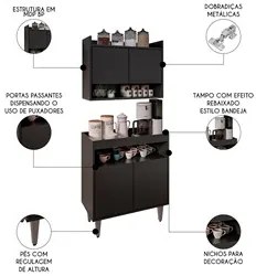 Armário Aéreo Ceci e Balcão Aparador Buffet Lice M24 Preto - Mpozenato