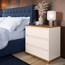 Cômoda para Quarto 3 Gavetas 68cm EJ Off White/Freijó - EJ Móveis