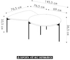 Mesa de Centro Para Sala Pés Metálicos Zira e Nala D04 Off White - Mpo