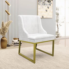 Cadeira Sala de Jantar Industrial Dourado kit 10 Liz Sint PU D03 - D'Rossi - Branco