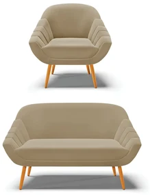 Kit 01 Namoradeira 02 Lugares e 01 Poltrona Giovana Suede Pés Palito Castanho - D'Rossi - Marrom Rato