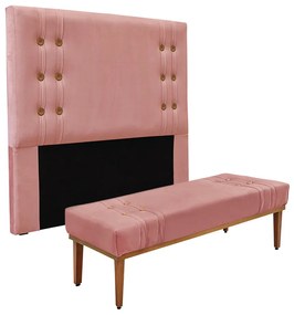 Cabeceira Cama Box King 195cm e Recamier Gênova Veludo S04 - D'Rossi - Rosa