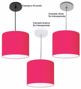 Luminária Pendente Vivare Free Lux Md-4107 Cúpula em Tecido - Pink - Canopla branca e fio transparente