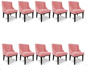 Kit 10 Cadeiras de Jantar Liz Suede Rosê Base Fixa Madeira Preto - D'Rossi