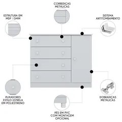 Cômoda Infantil Sapateira 4 Gavetas Doce Sonho Cinza - Qmovi