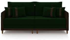 Sofá Living Montecarlo 3 Lugares Bipartido 252cm Pés em Madeira Veludo/PU Verde/Marrom G33 - Gran Belo