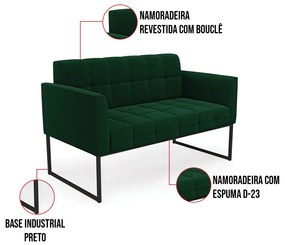 Sofá Namoradeira e Poltrona Industrial Preto Elisa Bouclê D03 - D'Rossi - Verde