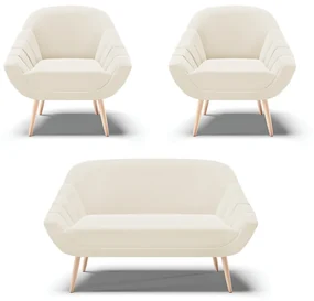 Kit 01 Namoradeira 02 Lugares e 02 Poltronas Giovana Veludo Pés Palito Natural - D'Rossi - Bege