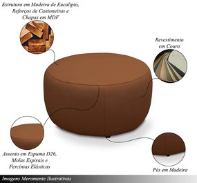 Puff Decorativo Mariele Sala de Estar Pés em Madeira Couro Conhaque G88 - Gran Belo