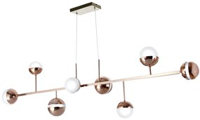 Pendente Retangular C/ Globo Filete 146X12X48Cm Metal E Vidro 08 X G9... (PRETO / COBRE BRILHO, FOSCO)