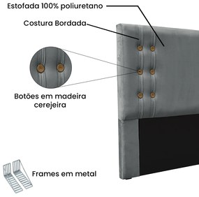 Cabeceira Cama Box King 195cm e Recamier Gênova Veludo Cinza S04 - D'Rossi