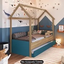 Cama Infantil Casinha Com Auxiliar Infix C06 Aveiro/Azul - Mpozenato