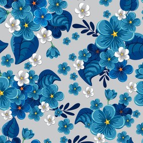 Papel de Parede Floral Branco Azul e Cinza 0.52m x 3.00m